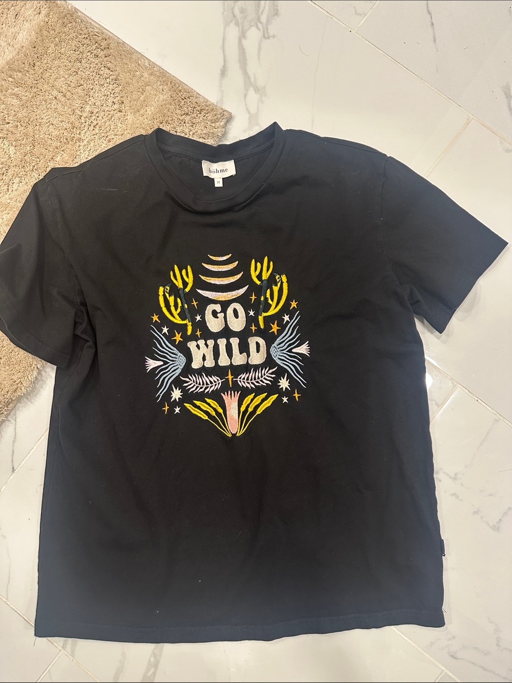 bohme Black 'Go Wild' Graphic Short-Sleeve Tee with Yellow & White Details